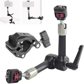 11" Articulating Heavy-Duty Magic Arm Clamp Mount with Super Clamp, 360° Dual Ball Head & 1/4" ARRI Locating Pin&Holes, Camera Monitor Mount for Camera, Phone, LED Light