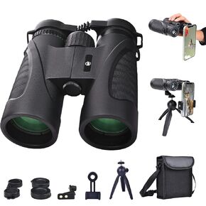 12x42 HD Binoculars for Adults, High Powered Lightweight Binoculars Set with Phone Adapter & Tripod BAK4 Prism for Bird Watching Hunting Travel Stargazing