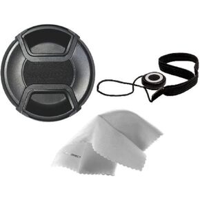 Olympus Pen E-PL7 Lens Cap Center Pinch (37mm) + Lens Cap Holder + Nw Direct Microfiber Cleaning Cloth.