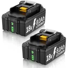 2 Pack 8.0Ah Replacement for Makita 18V Li-Ion Battery Compatible with BL1815 BL1830 BL1835 BL1840 BL1850 BL1860 BL1890 Battery Compatible with Makita 18V Cordless Power Tools
