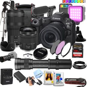 Canon EOS R5 Mark II Full-Frame Mirrorless Camera with 24-105mm & 100-400mm Lenses + 420-800mm Lens + 128GB Extreme Card + Case + Mic + RGB Light + Tripod + More (Content Creator Bundle) (Renewed)