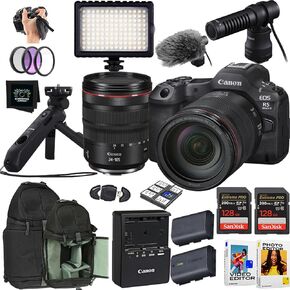 Canon EOS R5 Mark II Mirrorless Camera + RF 24-105mm f/4 L IS USM Lens + Accessories (16pc Bundle) (Renewed) - Black