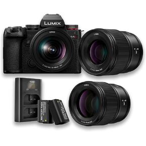 Panasonic Lumix S5II Full Frame Mirrorless Camera with 20-60mm F3.5-5.6 and 50mm F1.8 Lenses Bundle with Lumix S Series 85mm f/1.8 Mirrorless Lens and Camera Accessories (4 Items)