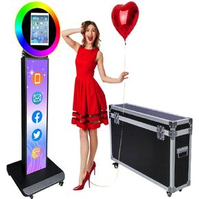 Photo Booth for IPad 10.2" 10.9" 11" 12.9" Shell Stand Selfie Photobooth Machine with Custom Logo Ring Light Remote Control and Flight Case for Events Wedding Parties Rental