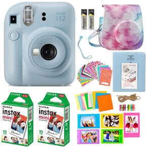 Fujifilm Instax Mini 12 Instant Camera with Fujifilm Instant Mini Film (20 Sheets) with Accessories Including Compatible Case with Strap, Photo Album, Stickers, Frames Bundle (Pastel Blue)