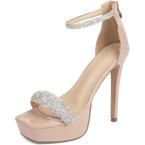 Yavero Women's High Stiletto Heels Platform Heeled Sandals with Rhinestones Ankle Strap