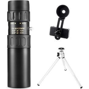 Monoculars Telescope High Power Metal Monocular Telescope 10-30x25 Monocular Binoculars Telescope Supports Smartphone with Light for Adult Bird Watching Outdoor Travel Binoculars (Telescope Set)