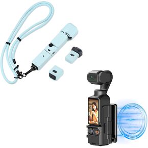 Pocket 3 Silicone Cover & Lanyard, Protective Case Crossbody Strap for DJI OSMO Pocket 3 Accessories Magnetic Mount Stand, Adjustable Magnet Suction Holder Adapter with Cold Shoe for Desktop/Vertical