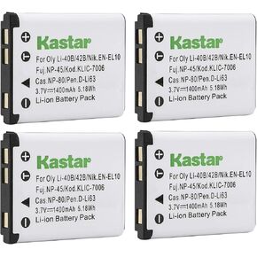 Kastar Battery 4-Pack for Fujifilm NP-45 NP-45A NP-45B NP-45S and Fujifilm FinePix J10 J12 J15 J15fd J20 J25 J26 J27 J28 J29 J30 J32 J35 J38 J40 J100 J110W J120 J210 J250 JV100 JV105 JV150 JV155 JV160