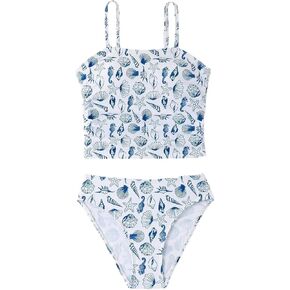 GORGLITTER Girl's Ocean Graphic High Waisted Swimsuit Spaghetti Strap Summer Tankini Set