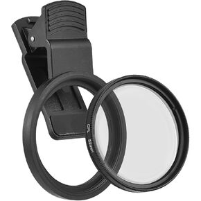 52mm CPL Filter for Phone Camera Lens Clip-on Polarizer Filter with Phone Lens Clip Replment for iPhone 15/14/13/12/11 and Other Smartphones, for Canon Nikon Sony DSLR Cameras
