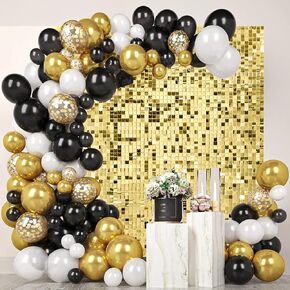 Black Shimmer Square Sequin Wall Panel Backdrop Decoration for Wedding,Anniversary,Birthday,Party,Photo Backdrop,36 Panels Cover 6 x 6 Ft