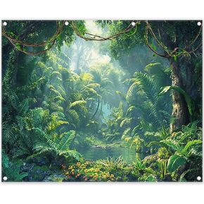 ZTHMOE Fabric 7x5ft Jungle Forest Photography Backdrop Rainforest Tropical Natural Scenery River Background Summer Adventure Party Decorations Photo Banner Props