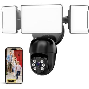 Olafus Flood Light Camera Outdoor ، 2K QHD Video ، 360 ° Panoramic View ، تنبيهات الكشف عن الحركة ، صوت ثنائي الاتجاه ، إضاءة قابلة للتعديل في كاميرا أمان قابلة للتعديل