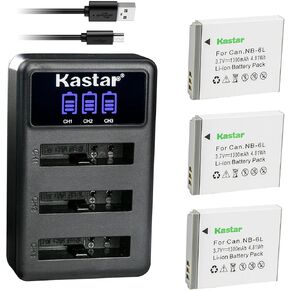 Kastar LCD Triple USB Battery Charger Compatible with Canon NB-6L NB-6LH, Canon PowerShot SD1300 is, PowerShot SD3500 is, PowerShot SD4000 is, PowerShot SX170 is, PowerShot SX240 HS Camera
