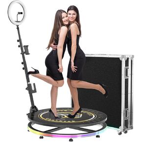 360 Photo Booth Machine with Software for Parties with Lightbox,APP Remote Control Automatic Slow Motion 360 Spin Camera Video Booth for 1-3 People (26.8''+Flight Case)