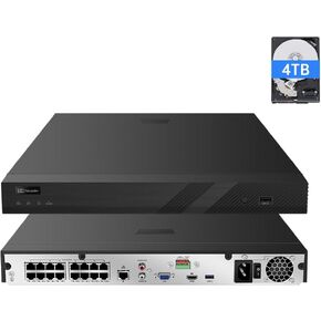 16-Channel PoE NVR IP Security Recorder, 12MP Video & Audio, Supports 16CH 12MP/8MP/6MP/5MP Input, Dual Storage Bays, Built-in 4TB HDD – Ideal for Security Integrators (Guard Viewer App)