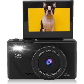5K Digital Camera for Photography with 3" 180°Flip Screen, 75MP Vlogging Camera for YouTube, HD Compact Camera, 18X Digital Zoom, Retro Cameras (White)