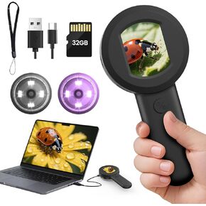 Digital Mini Microscope for Kids Adults - OPAITA 100x Handheld Coin Magnifier with Light, Portable Jewelry Magnifying Glass with 2" Screen, USB Microscope Compatible with PC Windows, Mac OS