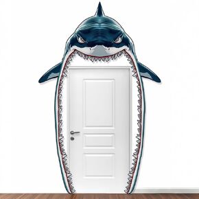 Shark Door Cover Banner Ocean Theme Shark Party Decorations Summer Sea Birthday Backdrop for Wall Indoor Home Decor Photoshoot Props