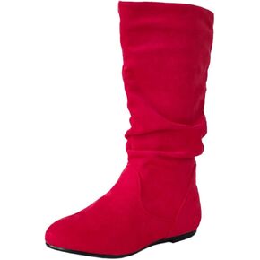 Women's Soft Suede Low Heel Mid Calf Boots | Comfortable Fall Outdoor Footwear with Side Zipper & Non-Slip Sole - Flat Boots,slouch boots for women