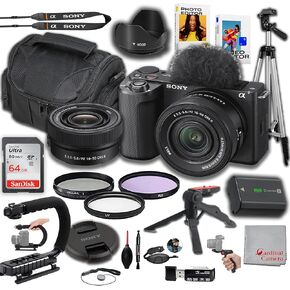 Sony ZV-E10 II Mirrorless Camera + 16-50mm Lens, 64GB Memory, U-Grip, Filters, Tripod, Case, Software & More – Pro Video Bundle (19pc)