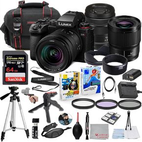 Panasonic Lumix S5 II Mirrorless Camera with 20-60mm & 50mm f/1.8 Lens Bundle + Accessory Package Including 64GB Extreme Pro Memory, HD Filters, Carry Bag, Editing Software Package & More (35 Items)
