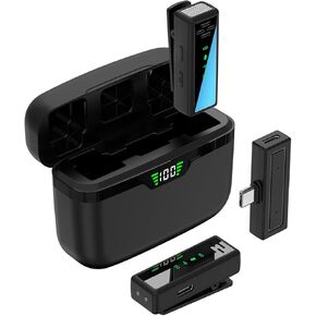 Microphone Professional Microphone Clip-on Mics Noise Reduction No Delay Plug and Play Lightweight Dual Microphone Rechargeable for Mobile Phone Live Broadcast Outdoor Recording, Black