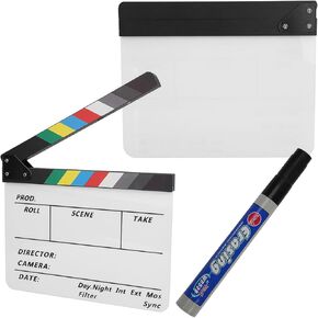 Film Slate, Professional Movie Directors Clapboard Acrylic Director Scene Clapperboard TV Movie Action Board Film Cut Prop Acrylic Film Directors Clapboard with Pen (Color