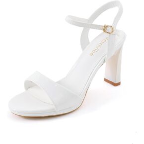 Heels for Women, High Block Heel Open Toe, Ankle Strap, 3.5 Inch Patent Dress Shoes