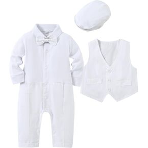 Baby Boy Clothes Suits Baby Boy's Baptism Outfits Jumpsuit Gentleman Wedding Suit Set 0-24 Months White