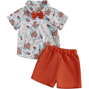 4th of July Toddler Baby Boy Outfit Ice Cream Short Sleeve Lapel Shirt Solid Color Shorts Set 2Pcs Summer Clothes