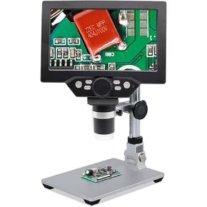 7’’ Digital Microscope 1200X with LCD Screen 8 LED Lights 12MP Camera Electronic Video Microscope for Adults Soldering Coins Metal Stand Support Windows/Mac