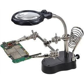 Microscope Accessories Kit 3 in 1 Welding Magnifying Glass LED Auxiliary Clip Magnifying Glass Manual Welding Soldering Iron Fixed Stand Fixed Repair Tool Microscope Slides
