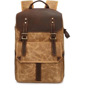 Shoulder Camera Bag Canvas SLR Camera Bag Waterproof Wax Dyed Casual Backpack(White-Dinosaur Doodle4)