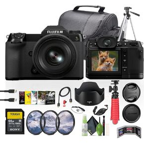 FUJIFILM GFX 50S II Medium Format Mirrorless Camera with 35-70mm Lens Kit + 64GB SF-M Tough Series UHS-II SDXC Memory Card + 62mm High Resolution Filter Kit + Tripod + More