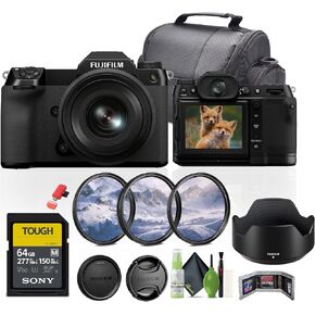 FUJIFILM GFX 50S II Medium Format Mirrorless Camera with 35-70mm Lens Kit + 64GB SF-M Tough Series UHS-II SDXC Memory Card + USB Card Reader + 62mm 3 Piece High Resolution Filter Kit + More