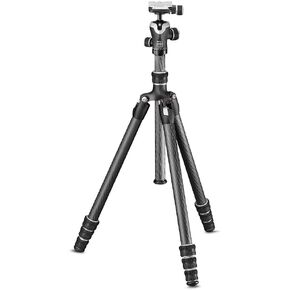 Gitzo Traveler Series 1 مجموعة ترايبود ألياف الكربون مع رأس الكرة المركزية متوافقة مع Sony A7 ، A9 Mirrorless Camera ، Silver & Black (GK1545TA)
