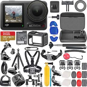 DJI Osmo Action 4 Standard Combo, Waterproof Action Camera with 4K HDR & Super-Wide FOV + 128GB Memory Card, Card Reader + Piece Accessory Kit