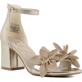 Sugar Women's Open-Toe Block Heel Sandals with Ankle Strap – Floral Detail – Dress Shoes for Party, Wedding, or Evening Wear