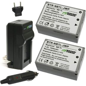 Wasabi Power NB-7L Battery (2-Pack) and Charger for Canon PowerShot G10, G11, G12, SX30 is