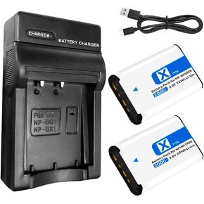 (2 Pack) Rechargeable NP-BX1 Battery and USB Charger Set, 2000mAh High Durability Battery Suitable for Sony ZV-1, ZV-1 II, Cyber-Shot DSC-RX100 (II/III/IV/V/VA/VI/VII), FDR-X3000, AS300 and More