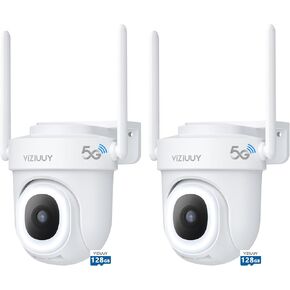 5MP 5G Security Camera Outdoor - 24/7 Recording Security Camera, WiFi Cameras for Home Security, Plug-in, 360°Auto Tracking, Noise Detect, Sound Light Alerts,WiFi 6 with 128GB SD Card(2Pack)