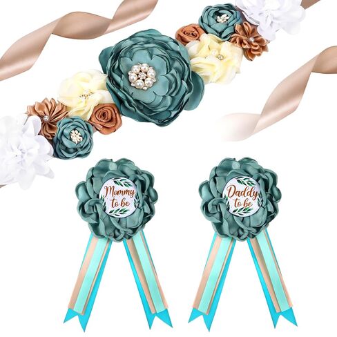 3pcs Teddy Bear Mommy to Be Sash, Mommy and Daddy to Be Pins Corsage, Maternity Sash Belt for Baby Shower, Maternity Photography Props, Souvenir Gifts, Baby Shower Decorations (Blue) in Kuwait