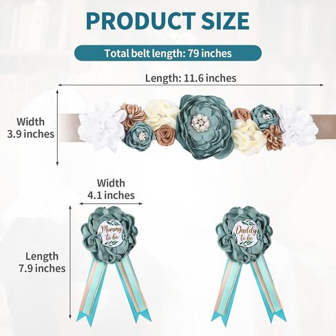 3pcs Teddy Bear Mommy to Be Sash, Mommy and Daddy to Be Pins Corsage, Maternity Sash Belt for Baby Shower, Maternity Photography Props, Souvenir Gifts, Baby Shower Decorations (Blue) in Kuwait