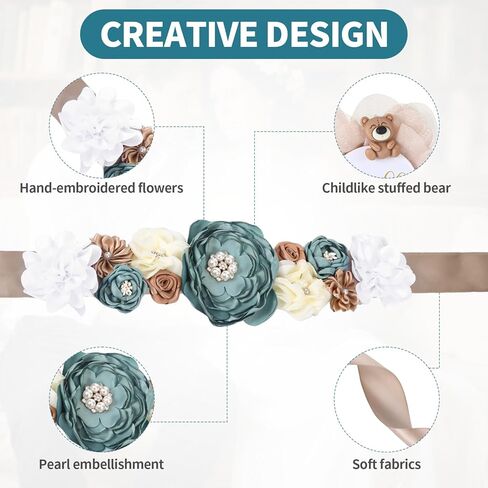 3pcs Teddy Bear Mommy to Be Sash, Mommy and Daddy to Be Pins Corsage, Maternity Sash Belt for Baby Shower, Maternity Photography Props, Souvenir Gifts, Baby Shower Decorations (Blue) in Kuwait