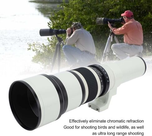 Kimiss 500mm F6.3 Manual Focus Telepso Lens with T2 FX Adapter Ring للمناظر الطبيعية | مثالي لتصوير الطيور والحياة البرية (أبيض) in Kuwait