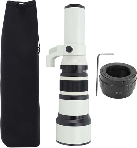 Kimiss 500mm F6.3 Manual Focus Telepso Lens with T2 FX Adapter Ring للمناظر الطبيعية | مثالي لتصوير الطيور والحياة البرية (أبيض) in Kuwait