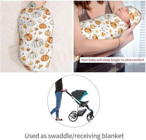 Pumpkins and Anise Stars Newborn Swaddle Blankets Hat Sets Soft Baby Receiving Blanket Swaddle Sack for Baby Shower Infant Boy Girl Gift in Saudi Arabia