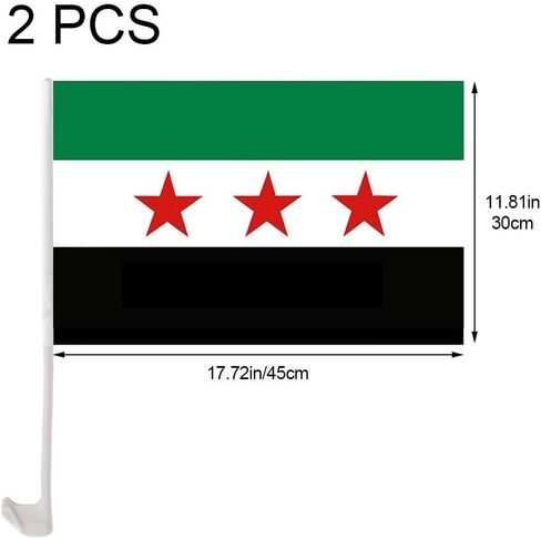 أعلام السيارات سوريا ، أعلام السيارات السورية ، 2 PCS علم سوريا صغير للسيارة ، والأعلام السورية مع أعمدة الجمهورية العربية السورية العلم للسيارة Vechile Truck in Kuwait